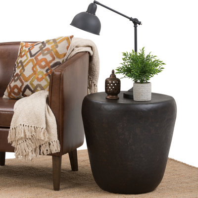Garvy 20"W Metal Industrial End Table with Drum Design, Assembled