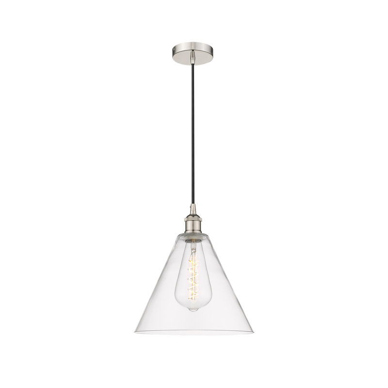 Luminaire suspendu conique à 1 lumière Bluford, H 10,75 po x l 8 po x P 8 po, Transparent, Nickel poli