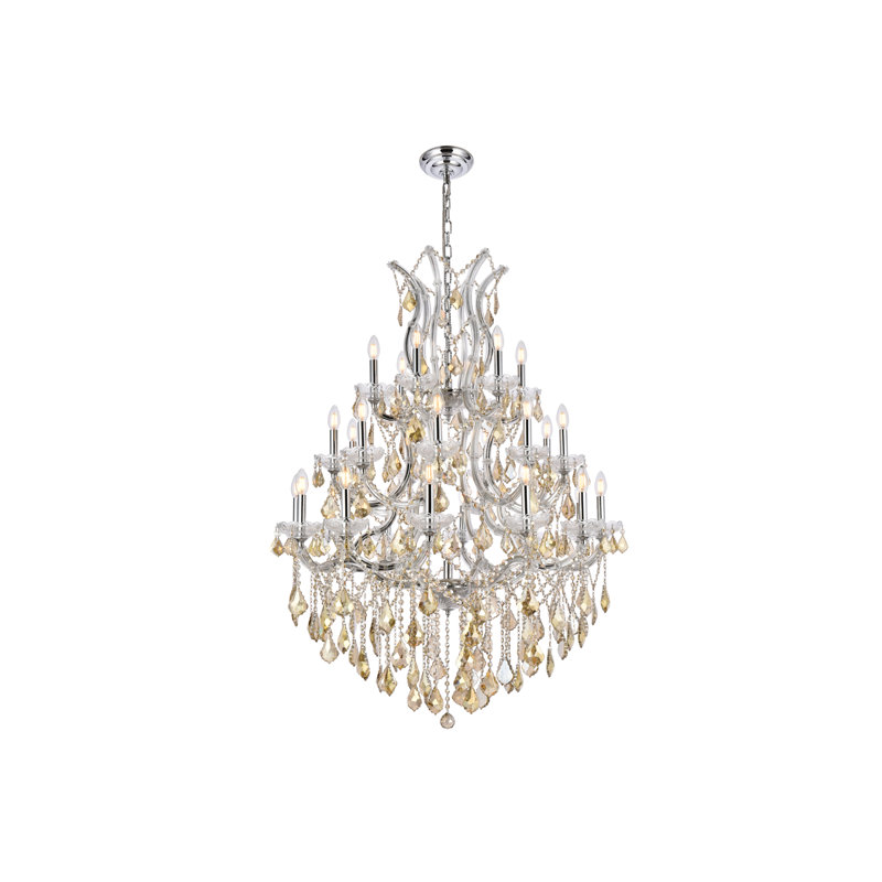 Stockard 28 - Light Chandelier, Royal Cut, Golden Teak (Smoky), Chrome