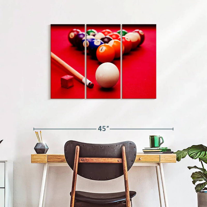 «Table de billard», 3 pièces sur toile, H 24 po x l 38 po x P 1,25 po