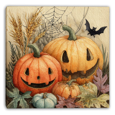 Jack O Lantern Pair with Web Wrapped Canvas Wall Art
