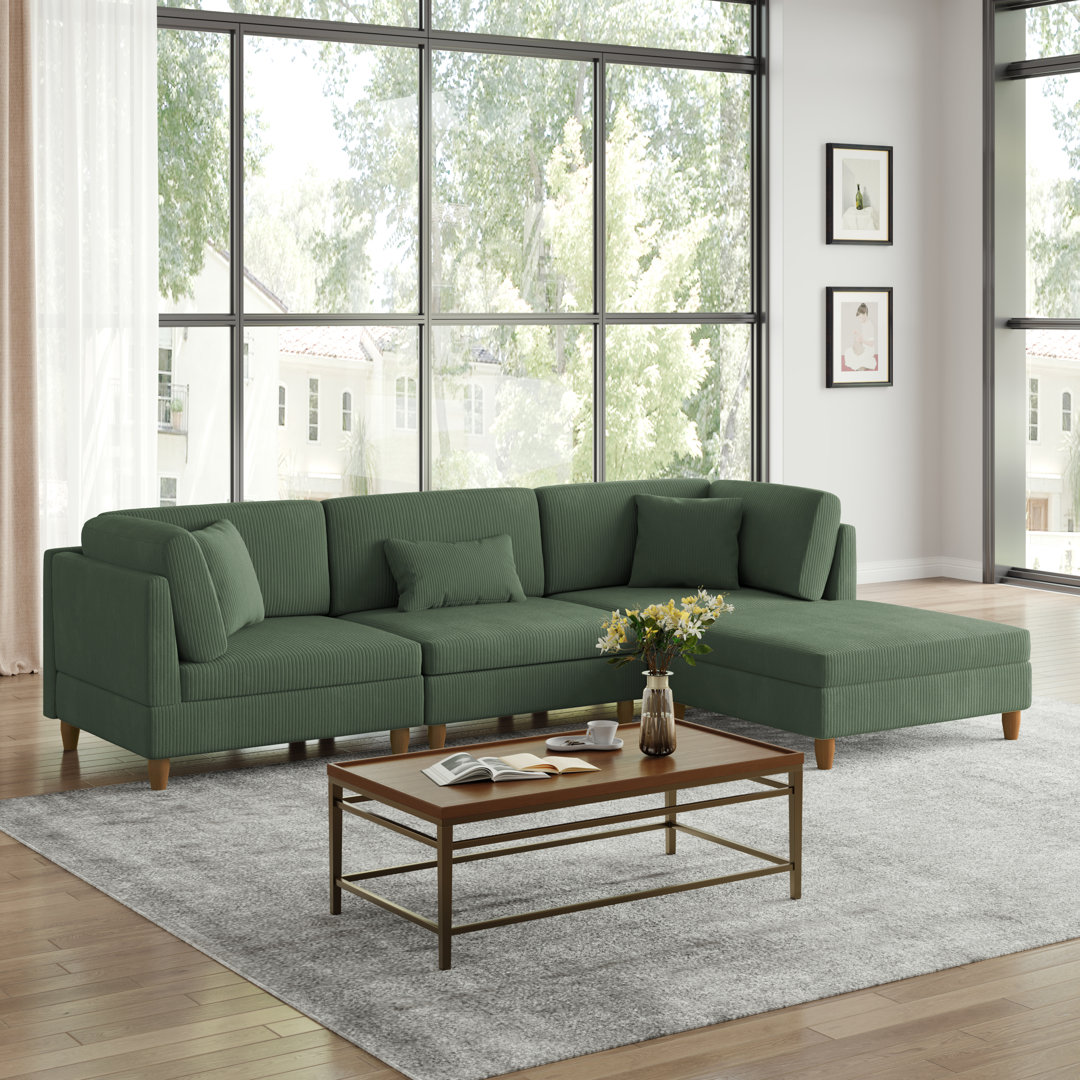 Seemab 4 - Piece Upholstered Corduroy Modular Sectional with Pillow Back and Removable Ottoman Latitude Run®