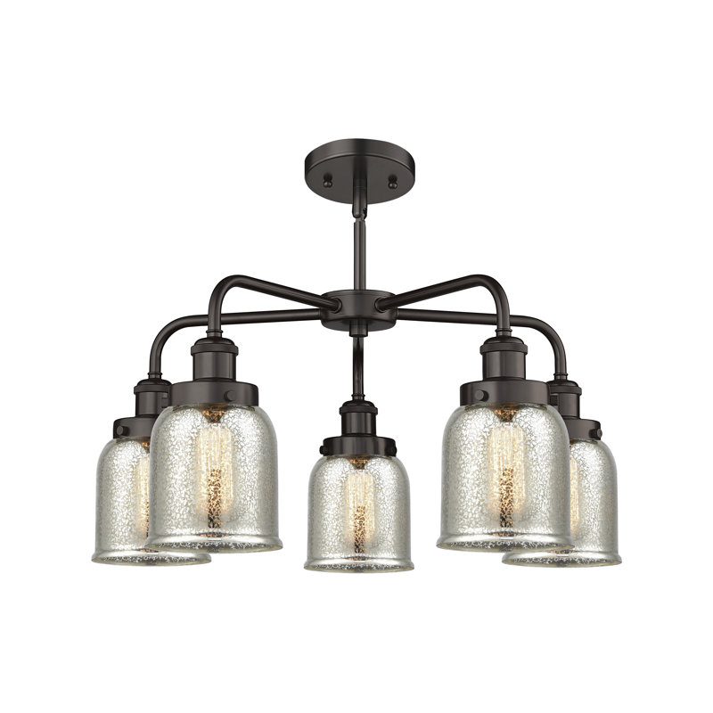 Bejtullah 5 - Light Glass Dimmable Chandelier, Silver Plated Mercury, Oil Rubbed Bronze