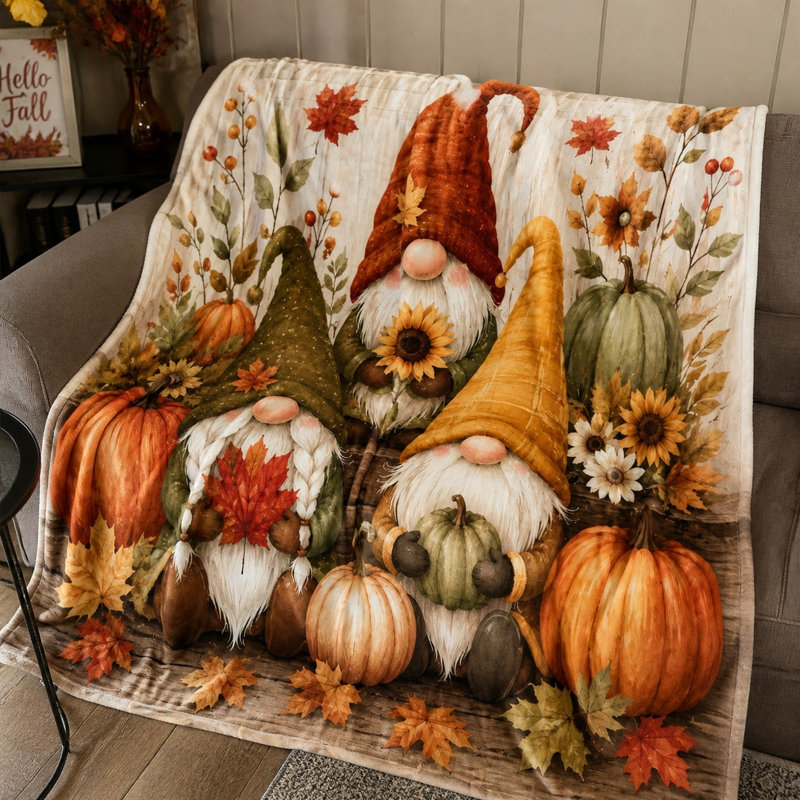 Plaid douillet avec des lutins d'automne, adorables décorations automnales pour canapé, lit, salon, chambre à coucher, décoration intérieure chaleureuse