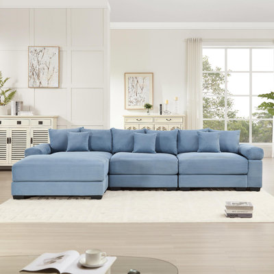 Canapé modulaire en L 130 po surdimensionné en forme de L, tissu en velours côtelé doux, avec repose-pieds, assise profonde, accoudoirs larges, conception ergonomique, 9 coussins, assemblage facile, pour le salon, la chambre à coucher
