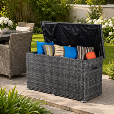 259 Gallon Outdoor Rattan Storage Box, Outdoor Large Deck Storage Box 