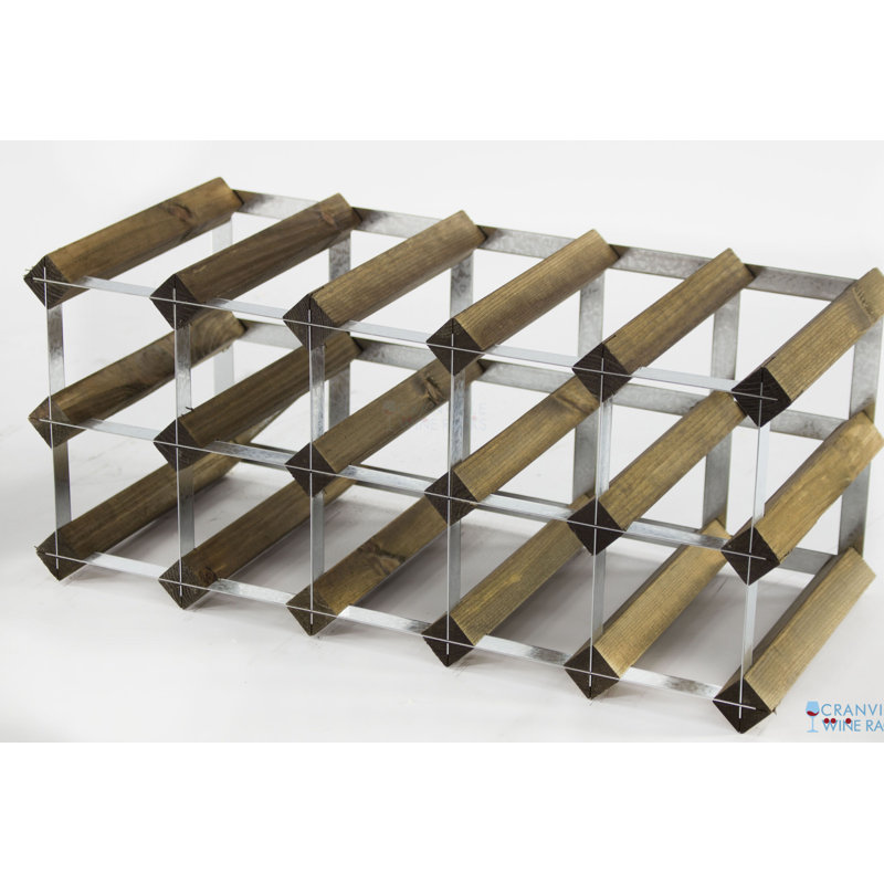 Liddle 15 Bottle Floor Wine Bottle Rack, Walnut Stained Pine / Galvanised Steel
