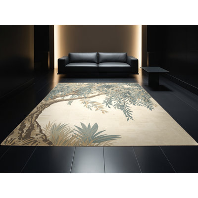 Machine Washable Parrilla Willow Tree French Country Vintage Look Rug in Beige – Beige Binding