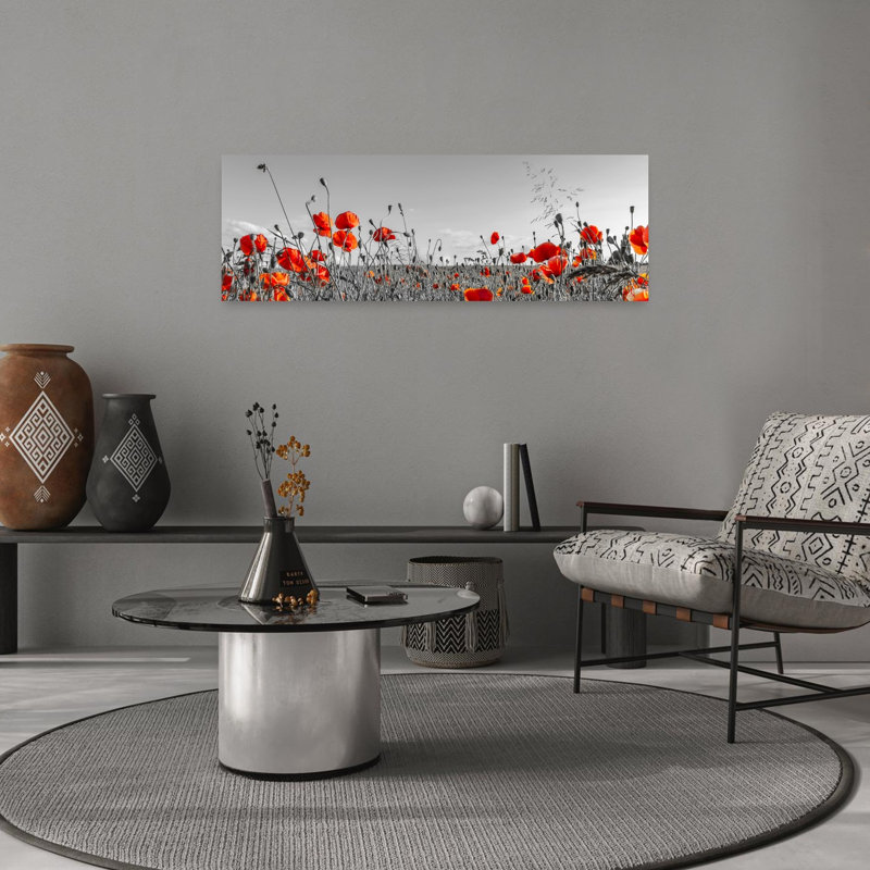 «Vibrant Poppy Field Abstract Contemporary Poppy Flower Landscape», art mural, H 12 po x l 36 po