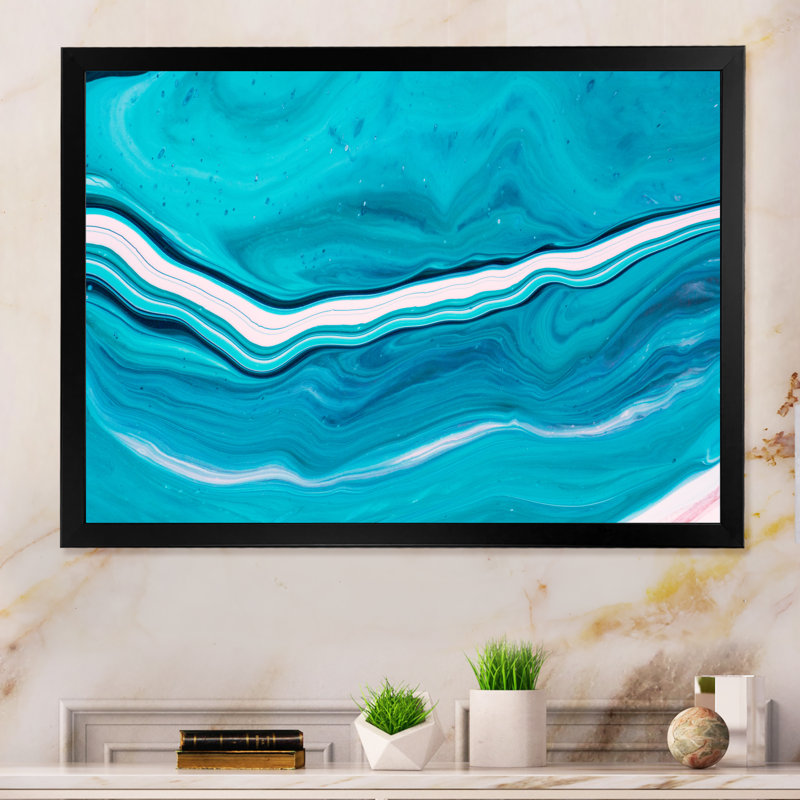 Luxury Turquoise Marble River VI - reproduction d'art sur toile encadrée, H 30 po x l 40 po x P 1,5 po, Toile avec cadre noir