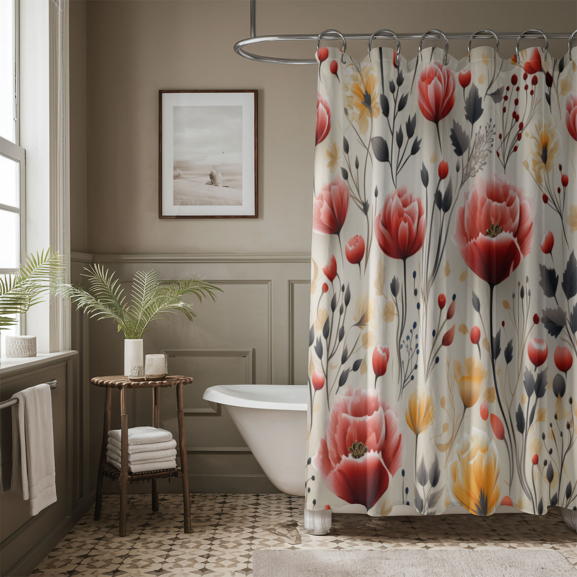 Rideau De Douche William Morris Orange Flower Carnation - Wewoo Home 180x260cm Imperméable