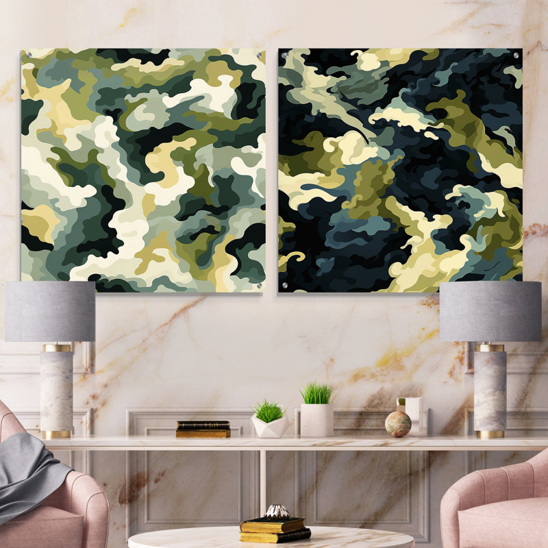 Cornesha - Ensemble de 2 peintures murales abstraites en acrylique, H 16 po x l 33 po