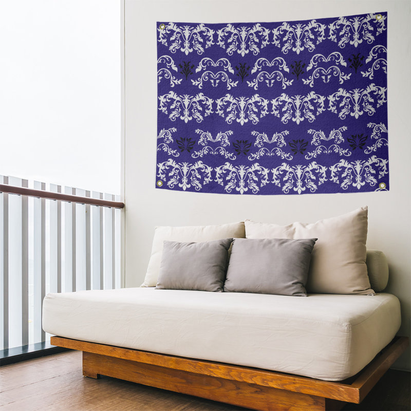 Tapisserie baroque polyester polyester Baltimore, H 50 po x l 59 po, Mauve / blanc / noir
