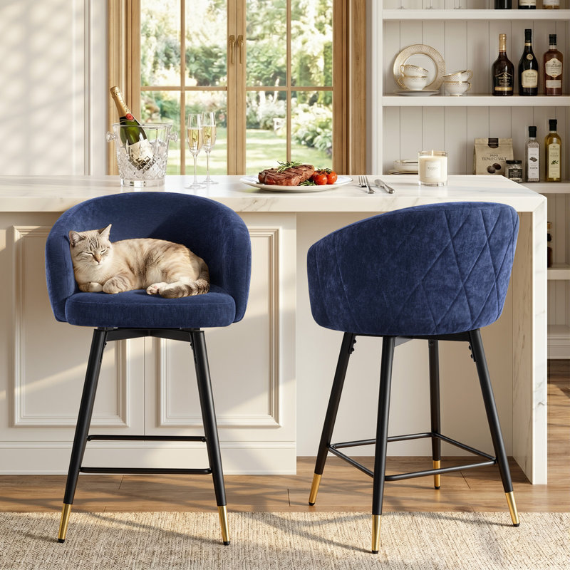 26" Swivel Upholstered Counter & Bar Stool with Metal Frame, Supports 350 Lbs, Blue