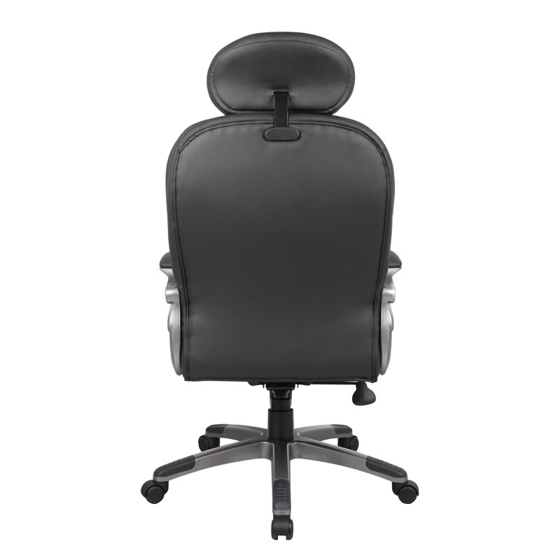 Pewter Finish High-Back Executive Leather Swivel Chair with Pillow Top