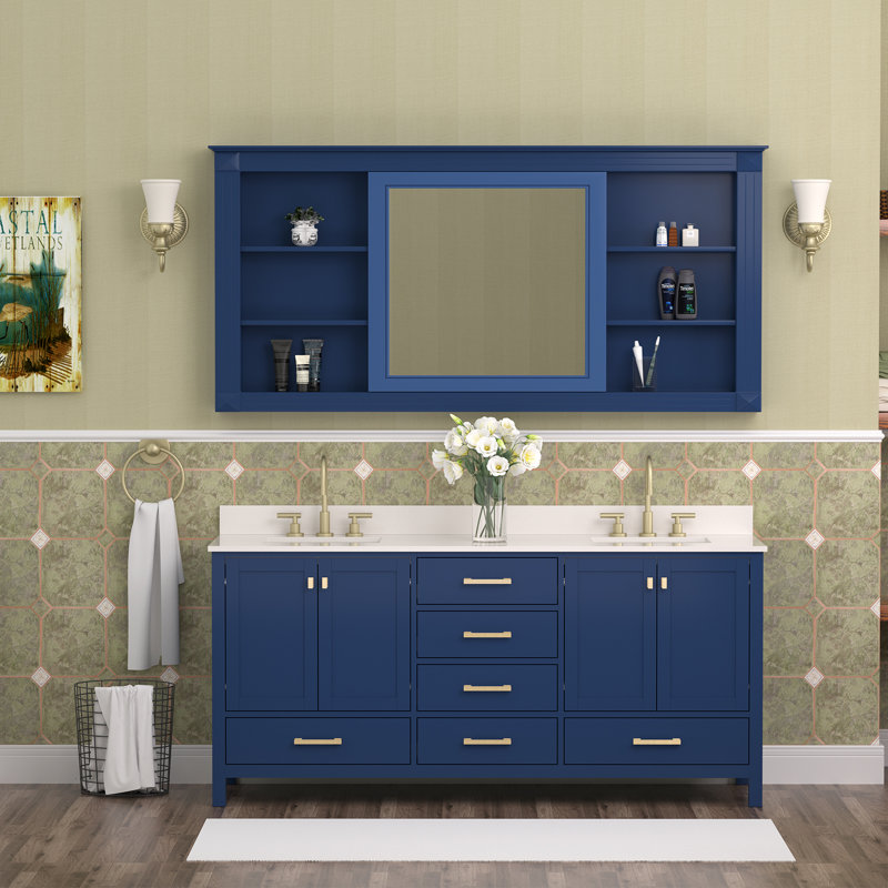 Meuble-lavabo autoportant Cholena de 72 pouces avec lavabo double, Bleu