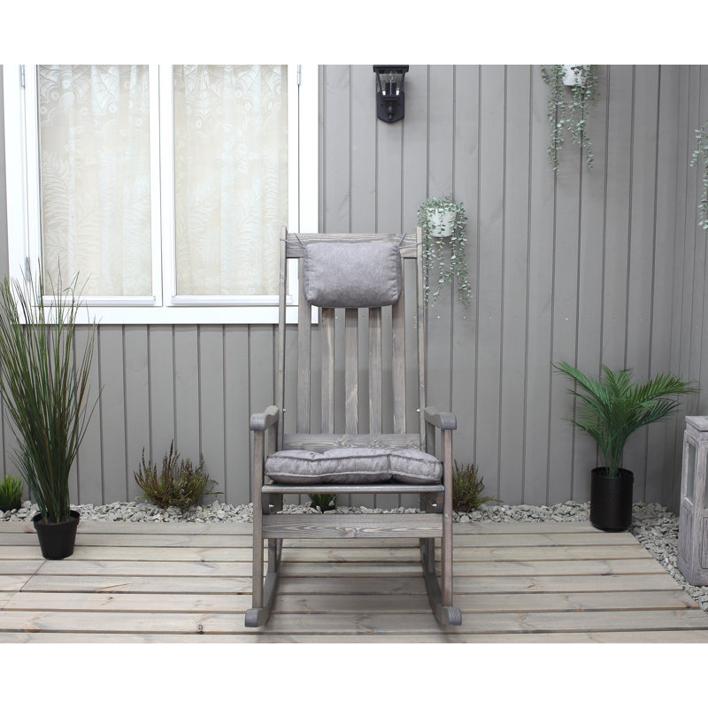 Sarafina Pine Solid Wood Outdoor Rocker Chair with Cushions, Ash Grey