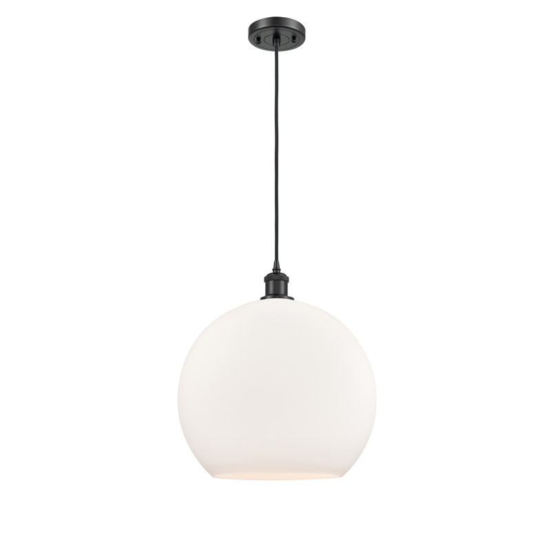 Luminaire suspendu en forme de globe à 1 lumière Hamida, H 18,38 po x l 13,75 po x P 13,75 po, Blanc, Noir mat