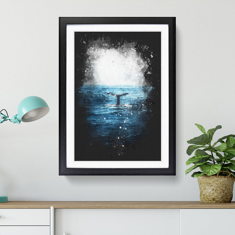 'Blue Whale' - Picture Frame Graphic Art Print, Black Framed, 87cm H x 62cm W x 2cm D