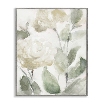 48 "Soft Edge White Roses Blooming, Abstract Florals", art mural sur toile tendue par Lanie Loreth
