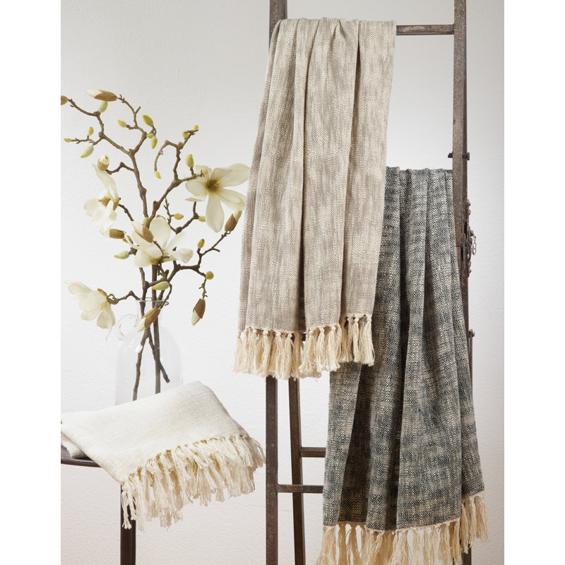 50" x 60" Gray Cotton Throw Blanket with Fringe