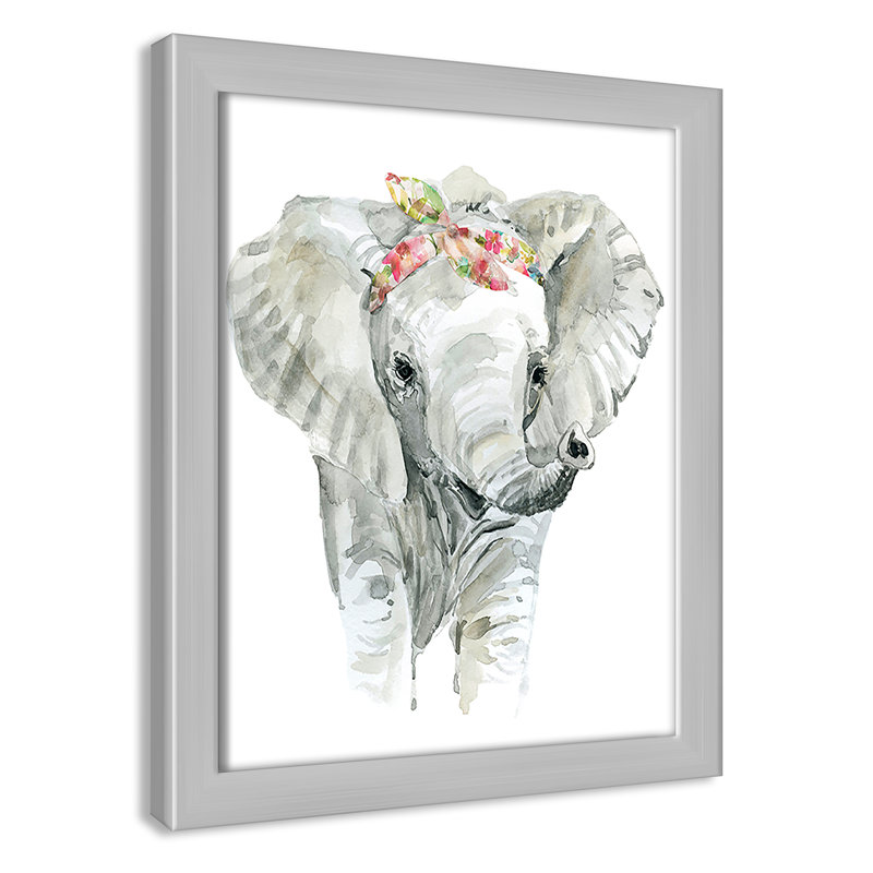 «Savannah Elephant», art encadré, H 10 po x l 8 po x P 1,18 po, Cadre argenté