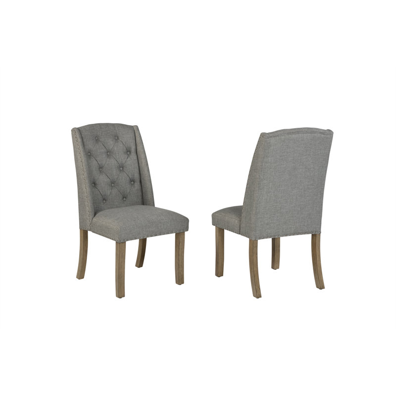 Chaises de salle à manger capitonnées à oreilles avec garniture cloutée, Gris