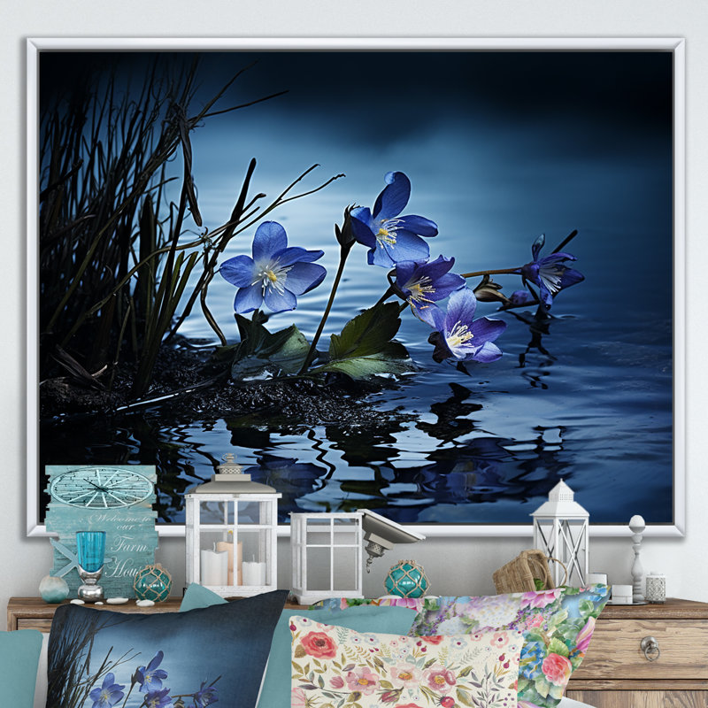 Violettes charme en hiver, Cadre flottant blanc, H 30 po x l 40 po x P 1,5 po