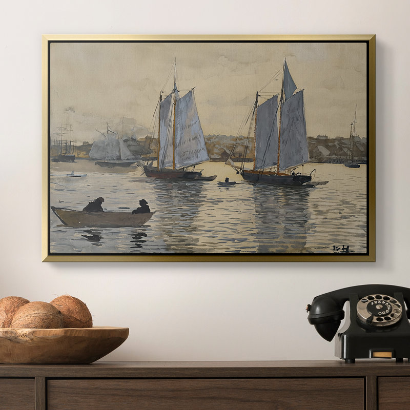 Deux goélettes, Gloucester, v. 1880 - Toile tendue avec châssis Winslow Homer, 16 x 24, Doré