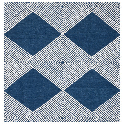 Konopka Geometric Handmade Tufted Wool Navy/Ivory Area Rug