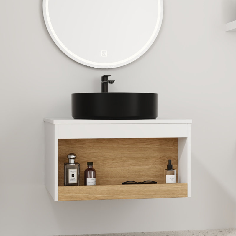 Ensemble de meuble-lavabo flottant 24 po - Conception murale peu encombrante avec lavabo vasque, Black