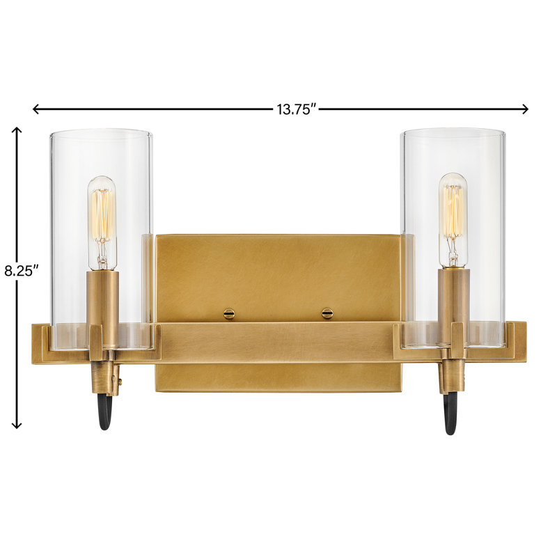 Ryden 2-Light Bath Vanity Fixture with Clear Cylindrical Shades, Heritage Brass