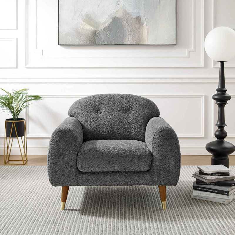 Elishah 96Cm Wide Tufted Armchair, Natural, Blue Boucle