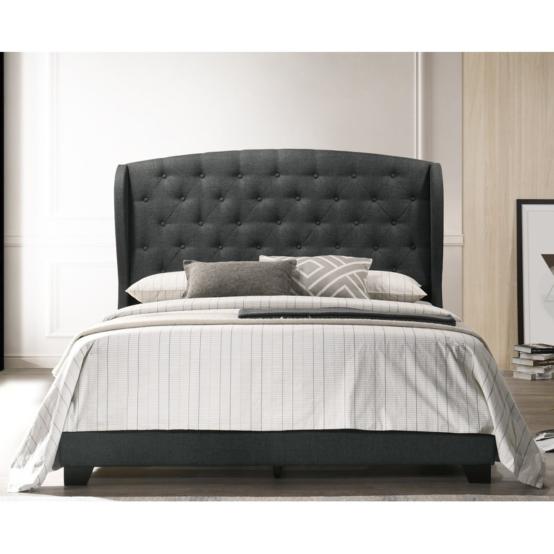 Lit tapissier capitonné standard Rhode, Gris anthracite, Grand