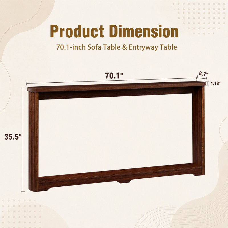 Console de canapé étroite en bois avec texture ondulée, idéale pour les entrées et derrière les canapés, durable et élégante