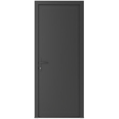 Front Exterior Prehung Metal-Plastic Door Frosted Glass | Manux 8111 Antracite Grey | Office Commercial and Residential Doors Entrance Patio Garage W36" x H80" Right hand Inswing