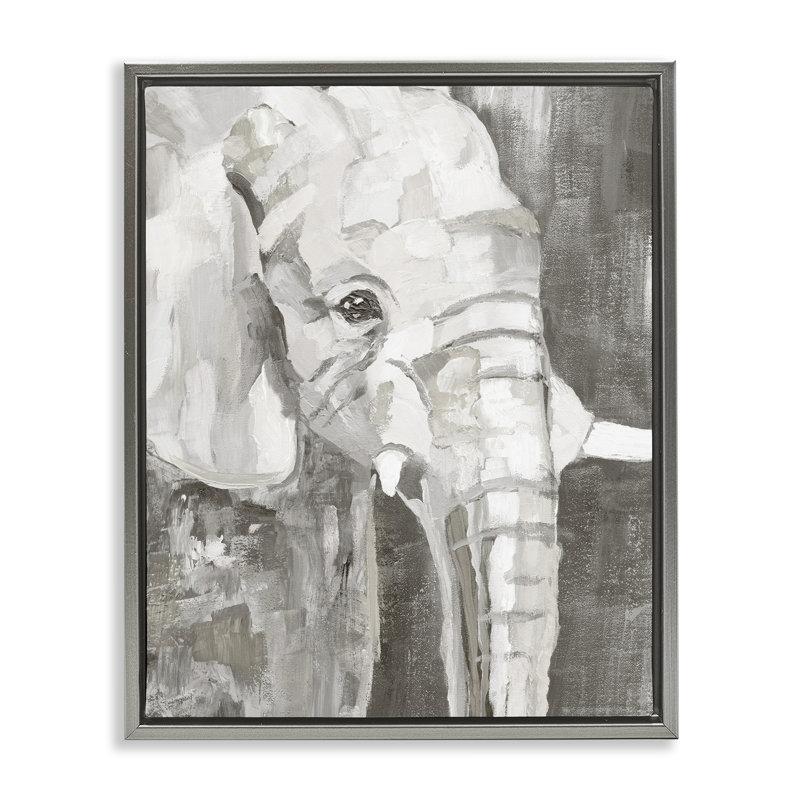 «Rustic Abstract Elephant», art mural encadré par flotteur, Cadre flottant gris lustré, H 21 po x l 17 po