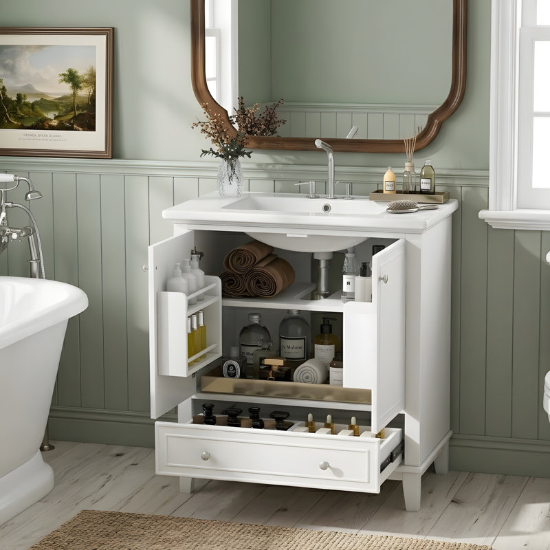 Meuble-lavabo 36 po avec lavabo et rangement polyvalent, Blanc