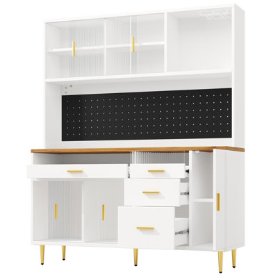 Kitchen Cabinet With Led, 5 Doors And 2 Drawers Black