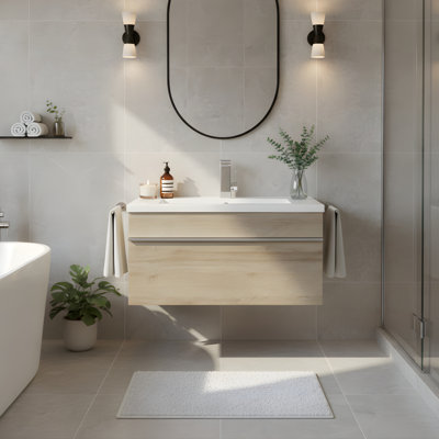 Ensemble de meuble-lavabo mural simple 30 po avec plateau en marbre Arlie