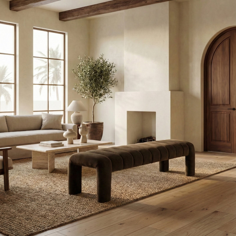 Bellisima Upholstered Bench, Dark Brown Velvet