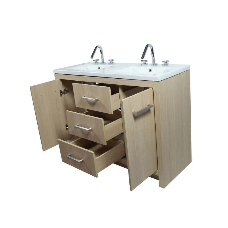 Meuble-lavabo double 48 po avec plateau en céramique Kuebler
