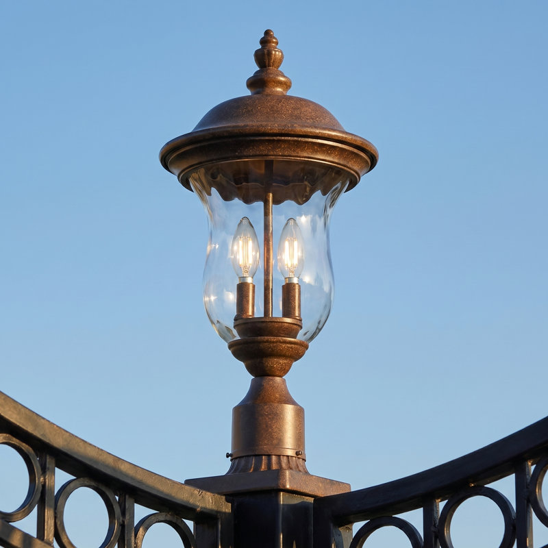 Classic Outdoor Post Light with Clear Glass Shades in Royal Bronze Finish