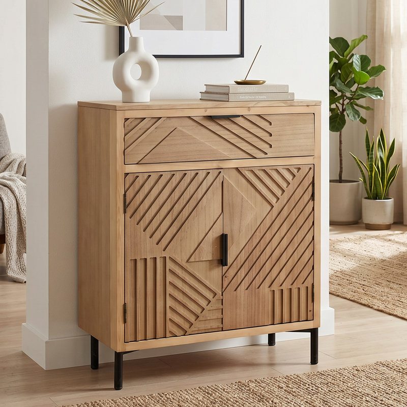 Armoire de rangement en bois avec 1 tiroir et 1 tablette interne Texture Design, convient à divers styles de maison, facile à assembler, brun antique