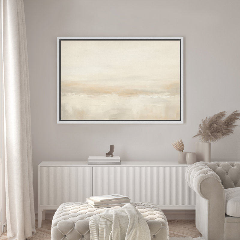 «Minimalist Beige Abstract Contemporary Decor», reproduction d'art sur toile encadrée, H 16 po x l 24 po, Blanc
