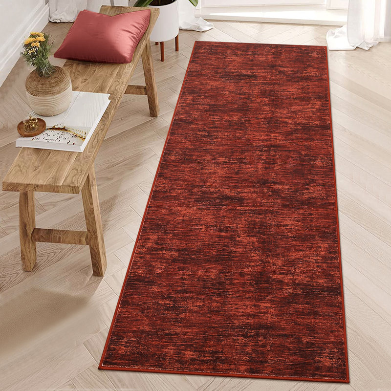 Washable Solid Color Textured Thin Indoor Rug, Low Pile Area Rug with Soft Surface, Non Slip Backing, Easy Clean Design for Living Room, Bedroom, Dorm, Home Office