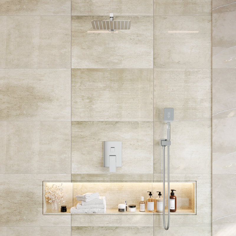 Système de douche mural à pression équilibrée complète avec valve brute, Chrome