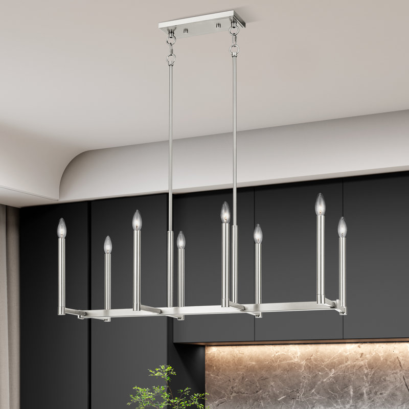 Luminaire suspendu linéaire à 8 lumières pour îlot de cuisine Braddock, Nickel brossé