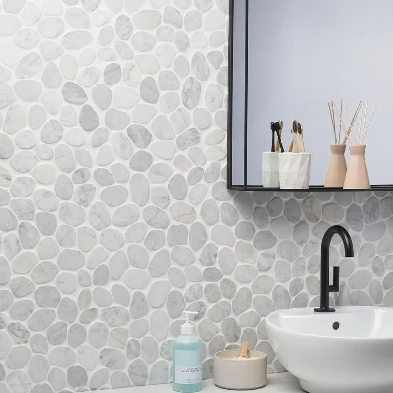 Island Stones | 12 In. X 12 In. Tumbled Stone Mosaic Tile, Maldives Bianco