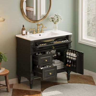 Meuble-lavabo 36 po avec lavabo, noir